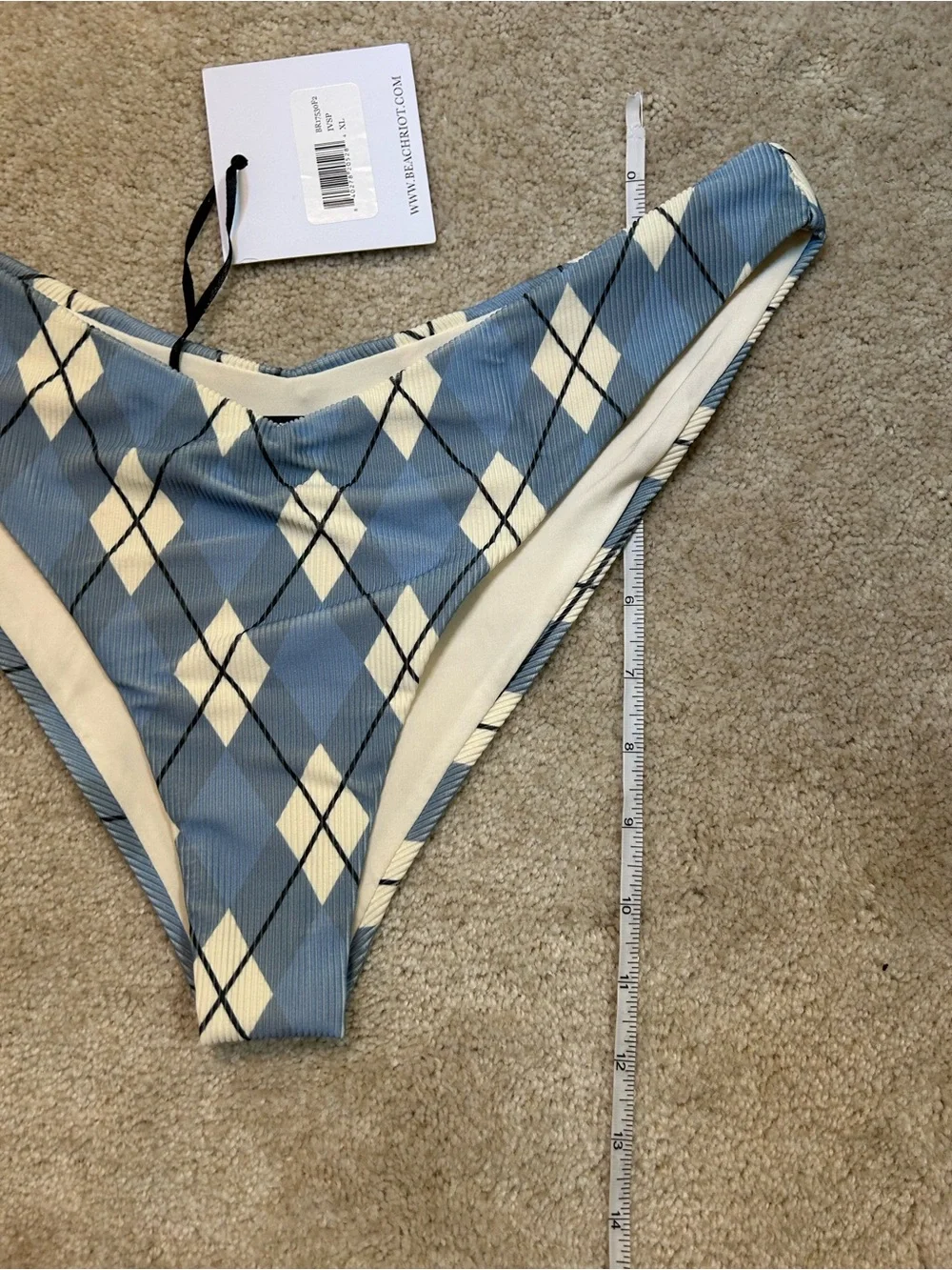 Beach Riot Vanessa Bikini Bottoms Blue Argyle NWT Cheeky High-Cut Swim Sz XL